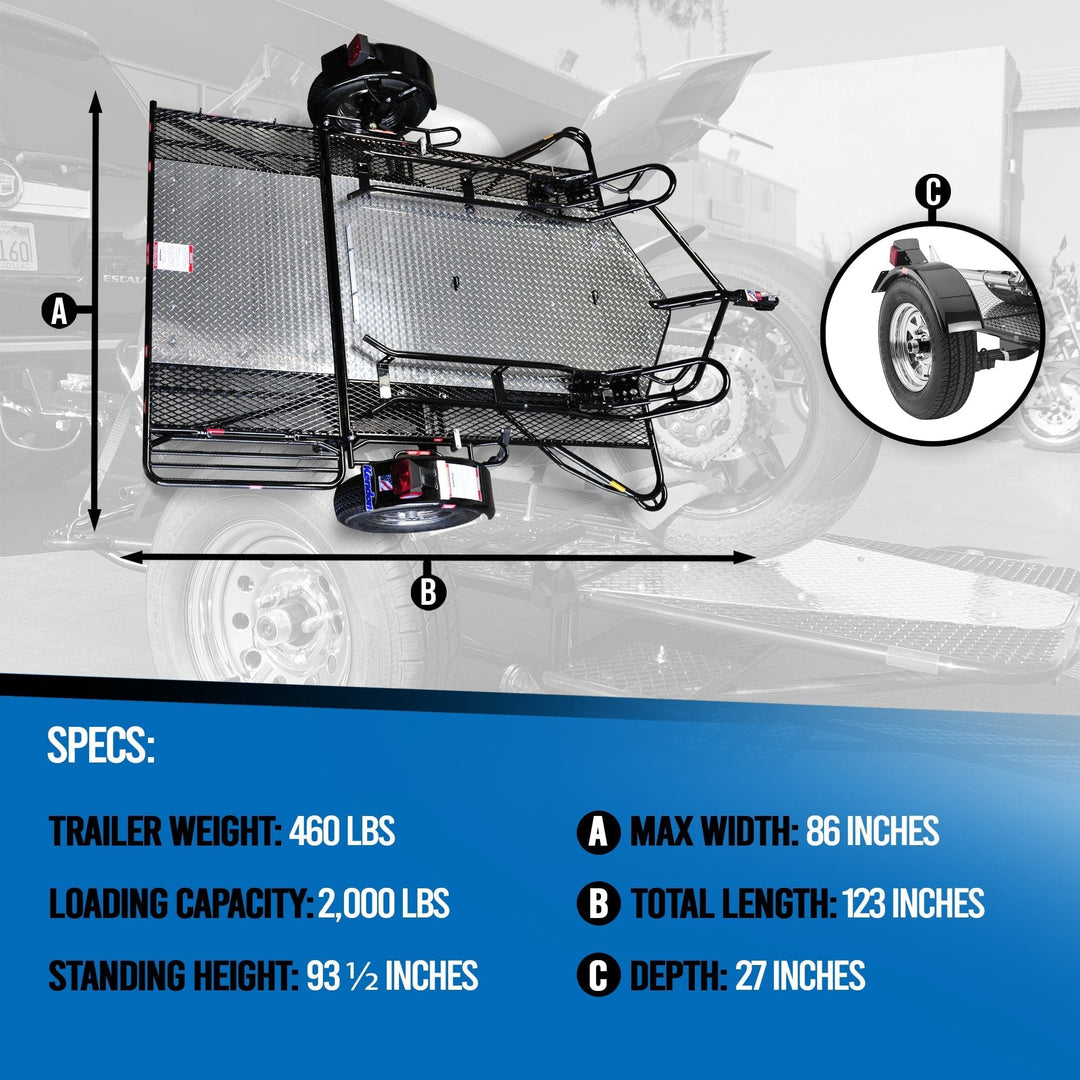 Dual Ride-Up SRL Folding Motorcycle Trailer - GoKendonusa