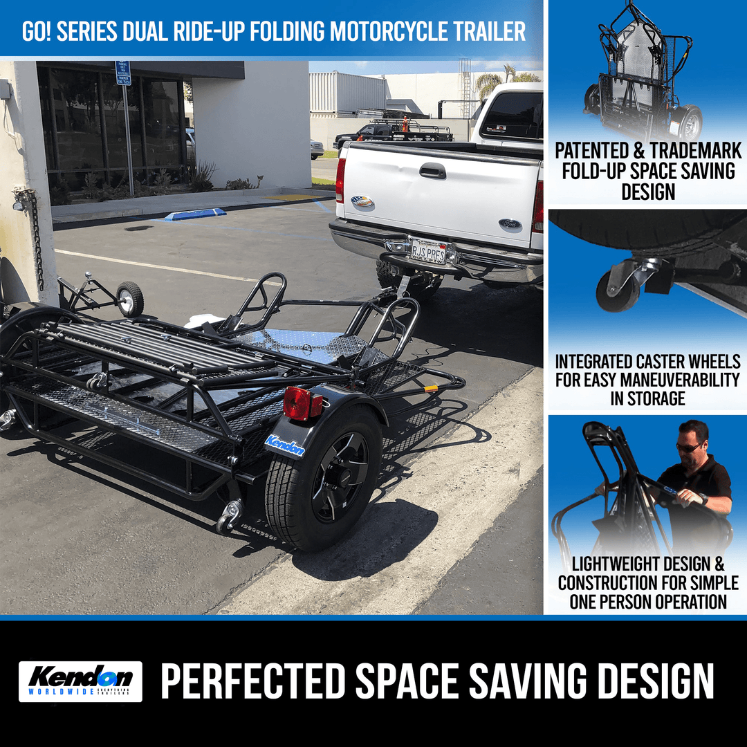 Go! Series Dual Rail Ride-Up Folding Motorcycle Trailer - GoKendonusa