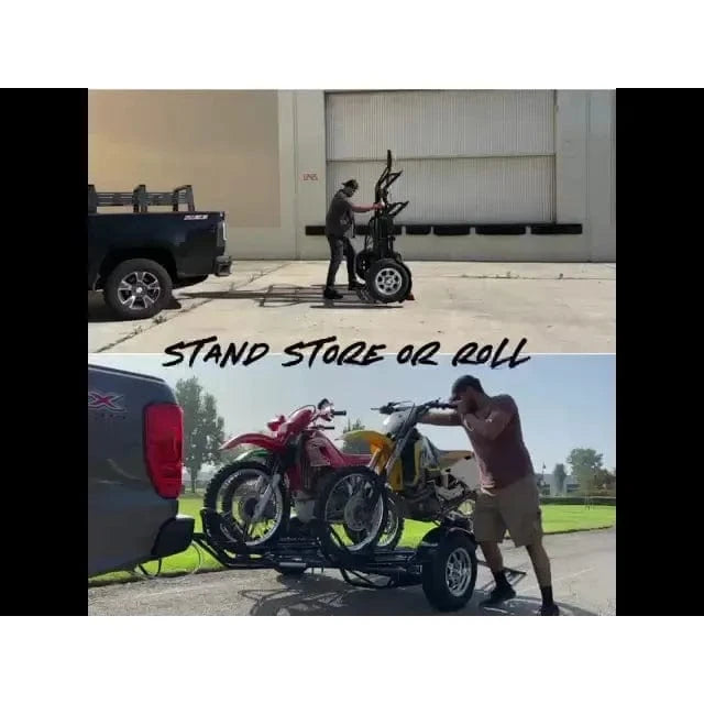 3-Rail Freestyle Motorcycle Trailer Stand, Store or Roll - GoKendonusa